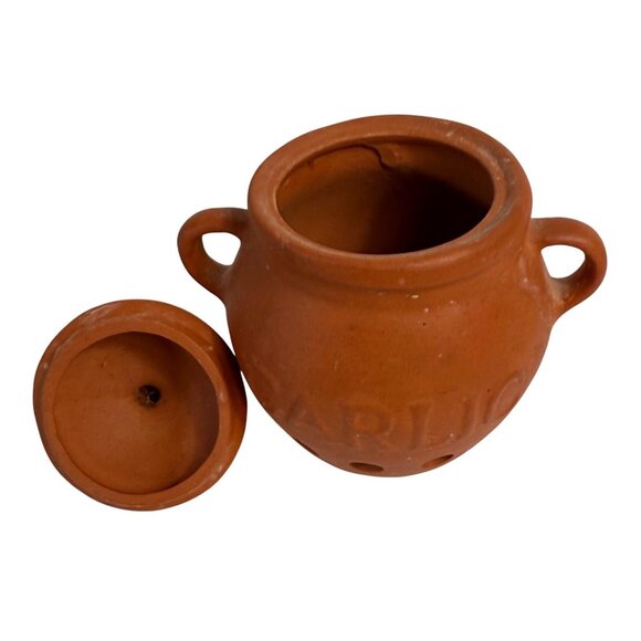 Terracotta Garlic Keeper Jar with Lid Kitchen Storage Pot Rustic Kitchen Decor - Picture 6 of 12